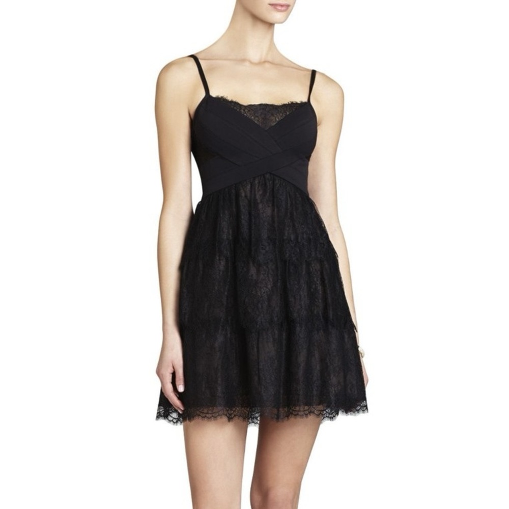 Elegant Intricate BCBG MaxAzria Black Lace Sleeveless Layered Dress